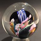 Unsigned Josh Simpson Art Glass Marble Inhabited Planet & Wood Stand