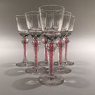 Set Of 6 Antique Art Glass Cordial Wine Glasses W/ Red & White Air Twist Stem