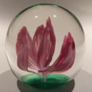 Vintage Elwood Indiana American Studio Art Glass Paperweight Crimp Pink Tulip