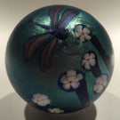 Vintage Orient & Flume Art Glass Paperweight Blue Iridescent Dragonfly