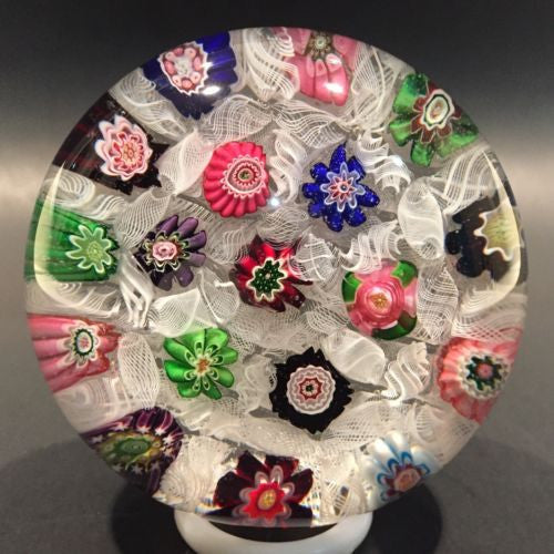 Rare Antique Clichy Art Glass Paperweight Chequered Complex Millefiori W/ Rose