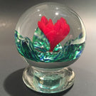 Rare Vintage Joe Zimmerman Art Glass Paperweight Footed Crimp Red Rose