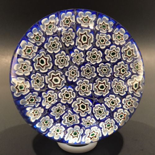 Large Murano Art Glass Paperweight Blue Millefiori Closepack