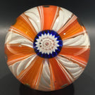 Vintage Fratelli Toso Murano Art Glass Paperweight Millefiori Orange White Crown