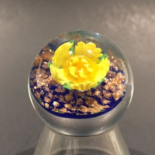 Handmade Al Janelle Art Glass Marble Lampworked Yellow Flower Marble