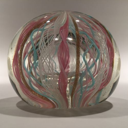 Vintage Murano Art Glass Paperweight Pastel Latticino Aventurine Crown