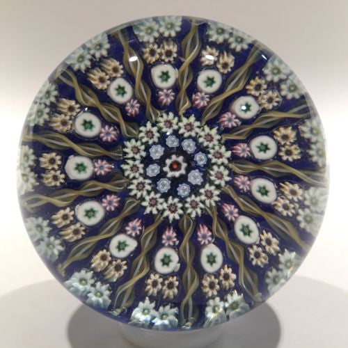Large Perthshire Art Glass Paperweight Twists and Millefiori on Blue Ground
