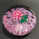 Signed Peter Holmes Selkirk Art Glass Paperweight Floral Pink Latticino