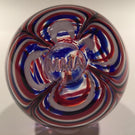 Vintage American MMA Art Glass Paperweight Red White Blue Marbrie