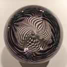 Signed Correia Art Glass Paperweight Black & White Pulled Feather Stripes