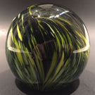 Vintage Blenko Art Glass Paperweight Mottled Yellow & Blue On Black