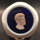 Vintage Baccarat Art Glass Paperweight John F Kennedy Sulphide With Blue Overlay