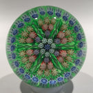 Vintage Medium Perthshire Art Glass Paperweight Twists and Millefiori on Green