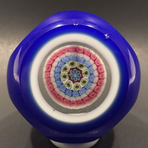 Murano Faceted Double Overlay Concentric Millefiori Art Glass Paperweight