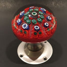 Vintage Strathearn Art Glass Paperweight Doorknob Twists & Millefiori On Red