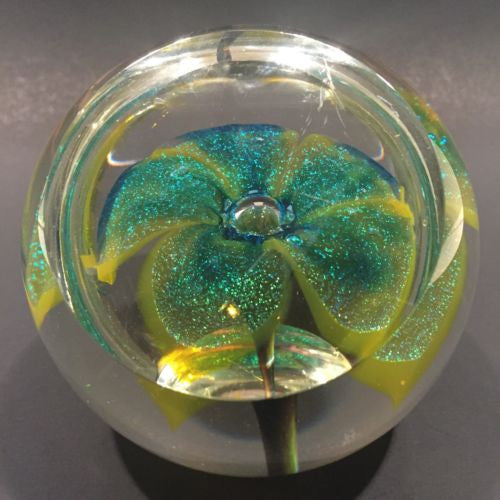 Large Glass Eye Studio Ges Art Glass Paperweight Faceted Dichroic Flower