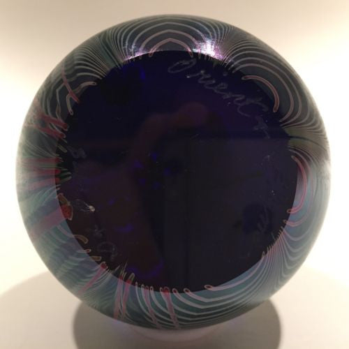 Vintage Orient & Flume Art Glass Paperweight Blue Iridescent Vintage Orient & Flume Art Glass Paperweight Blue Iridescent