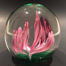 Vintage Elwood Indiana American Studio Art Glass Paperweight Crimp Pink Tulip