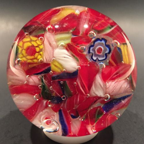 Vintage Chinese Art Glass Paperweight End Of Day Scramble Twists & Millefiori