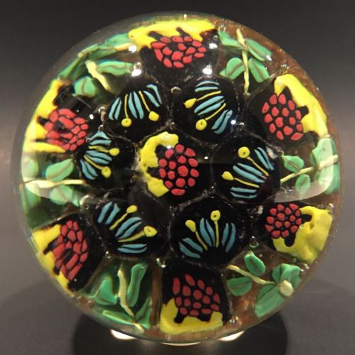 Vintage Murano Fratelli Toso Art Glass Paperweight Figural Leaf Berry Millefiori