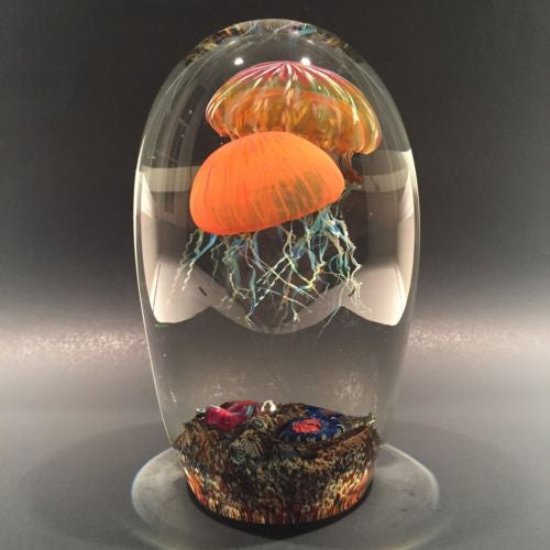 Rare Richard Satava Art Glass Paperweight Two Species Double Jellyfish