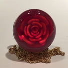 Rare Ronald Ray Art Glass Paperweight Crimp Rose Pendant W/ 14K Gold Chain