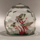Early 1930's Chinese Faceted Art Glass Paperweight Painted Sulphide Caged Birds