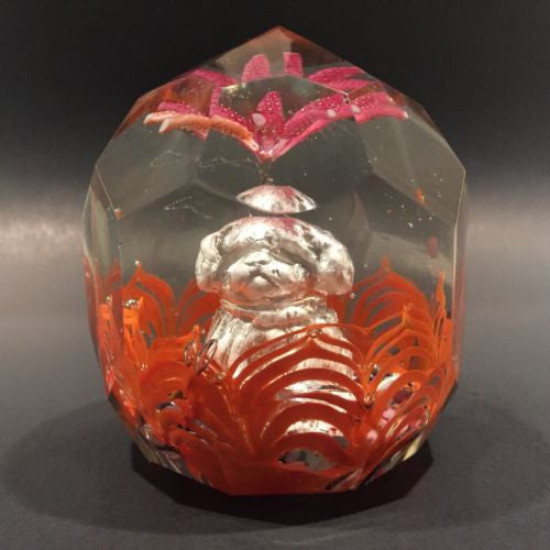Antique Bohemian Faceted Art Glass Paperweight Seated Dog Sulphide