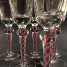 Set Of 6 Antique Art Glass Cordial Wine Glasses W/ Red & White Air Twist Stem