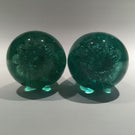 Two Large Antique English Green Bottle Dump Art Glass Paperweights Foil Flowers