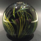 Vintage Blenko Art Glass Paperweight Mottled Yellow & Blue On Black