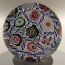 Rare Antique Clichy Art Glass Paperweight Blue Barber Pole Chequer Millefiori
