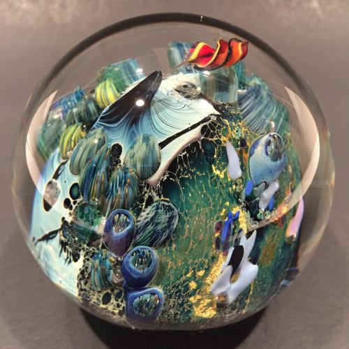Signed Josh Simpson Art Glass Paperweight Complex Inhabited Planet