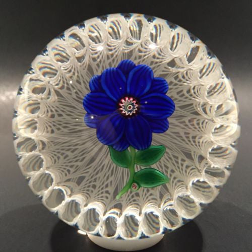 Large Paul Ysart Art Glass Paperweight Lampworked Flower in Stave Basket