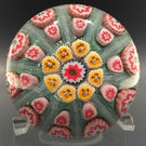 Vintage Strathearn Art Glass Paperweight Doorknob Twists & Millefiori On Green