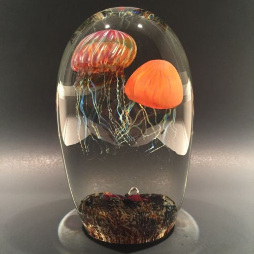 Rare Richard Satava Art Glass Paperweight Two Species Double Jellyfish