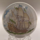 Vintage Murano Art Glass Paperweight Encased Pirate Clipper Ship Appliqué