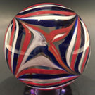 Vintage American MMA Art Glass Paperweight Red White Blue Marbrie