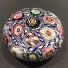Rare Antique Clichy Art Glass Paperweight Blue Barber Pole Chequer Millefiori