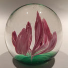 Vintage Elwood Indiana American Studio Art Glass Paperweight Crimp Pink Tulip