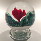 Rare Vintage Joe Zimmerman Art Glass Paperweight Footed Crimp Red Rose