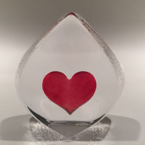 Signed Mats Jonasson Swedish Art Glass Paperweight Valentine's Day Hea