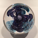 Signed Jon Sawyer Art Glass Paperweight Mottled Blue Trumpet Flowers on Purple