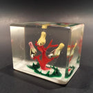 Early 1930s Chinese Art Glass Paperweight Sulphide Birds In A Tree Faceted Block