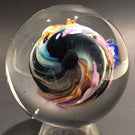 Unsigned Josh Simpson Art Glass Marble Inhabited Planet & Wood Stand