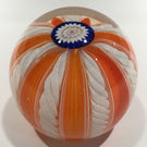 Vintage Fratelli Toso Murano Art Glass Paperweight Millefiori Orange White Crown