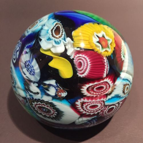 Vintage Murano Blue Art Glass Paperweight End of Day Millefiori Scramble