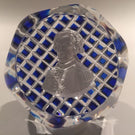 Vintage Baccarat Art Glass Paperweight Lafayette Sulphide Diamond Cut Blue base