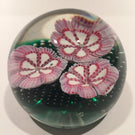Vintage Murano Art Glass Paperweight Complex Pink Millefiori flowers on Green