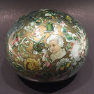 Antique English Green Bottle Glass Paperweight Whimsy Reverse Decoupage